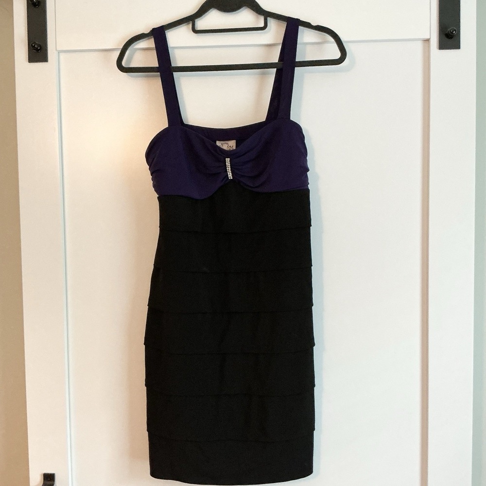 Vintage Sweet Storm Black Purple Tiered Mini Dress Size XL Y2K Prom Party